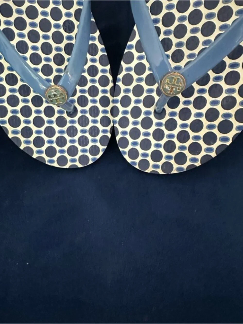Tory Burch Blue Polka Dot Logo Flip Flops Thong Sandals Women’s Size 9